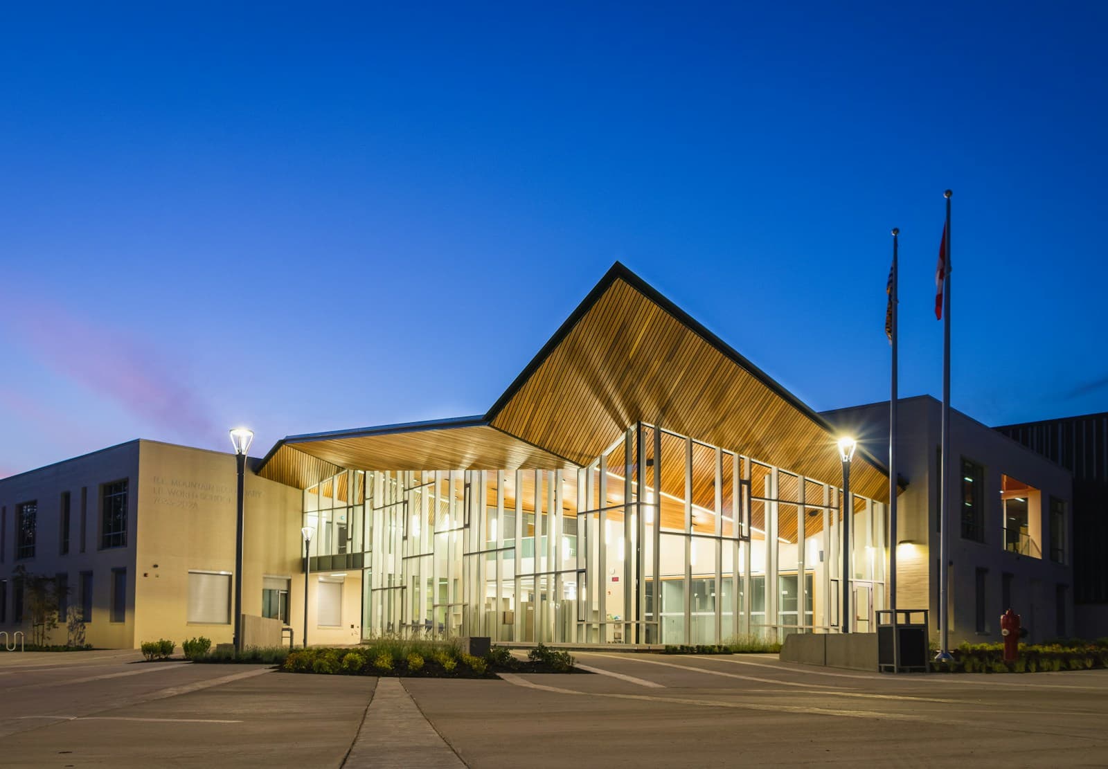 Modern secondary school buildings in Langley, British Columbia