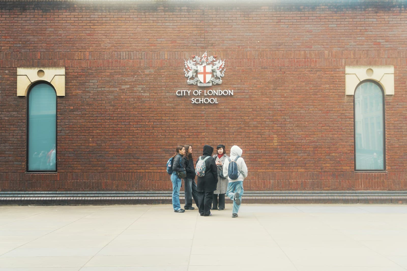 Students gathered outside a secondary school in London